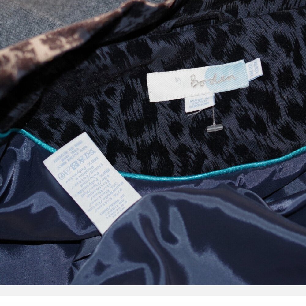Boden Blazer Jacket Black Leopard Print Long Sleeve Textured Velvet Women Sz.18 - Picture 2 of 7